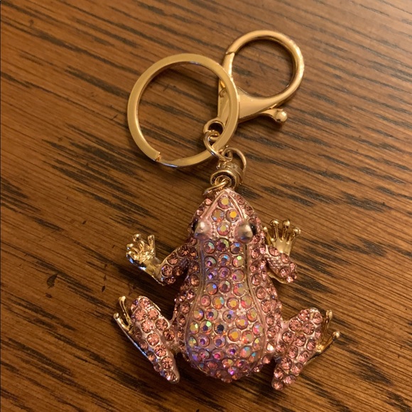Rhinestone Frog Bag Charm / Keychain Pink OR Green - Picture 7 of 10